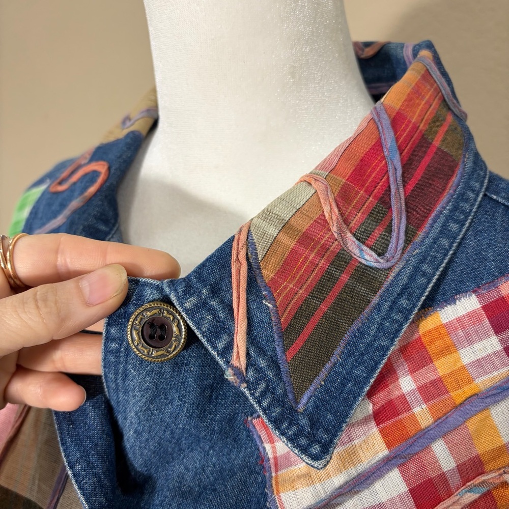 Vtg 90s New Direction Patchwork Denim Jacket Wome… - image 3